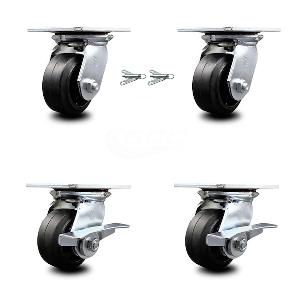 4 Inch Rubber on Steel Swivel Caster Swivel Locks 2 Brakes, 2PK